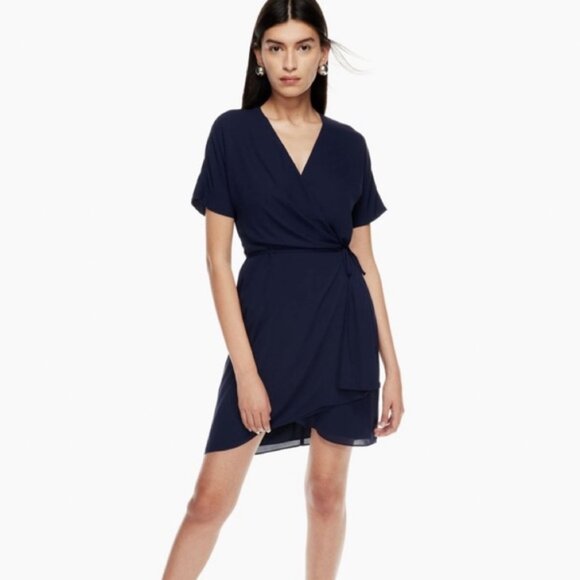 Babaton Dresses & Skirts - Aritzia Babaton Wallace Navy Wrap Dress Sz L